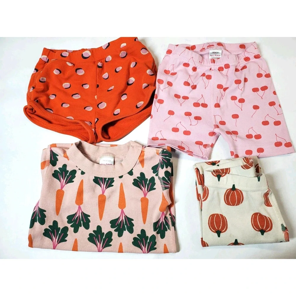 Hanna Andersson 110 Girls 5 LOT Bottoms Shorts Top Carrots Cherries Pumpkins‎